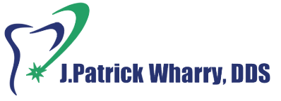 The image shows a logo with text elements, featuring a stylized graphic resembling an abstract letter  S  with a design resembling a tooth and dental tools, accompanied by text that includes a name,  J.P. Harrington DDS,  and a phone number, along with the name  Patrick Harry.  The background is white, and there are no people or other objects in the image.